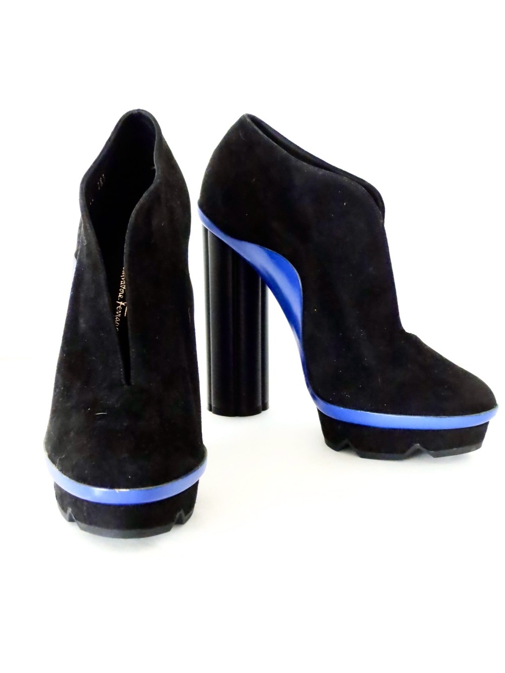 Salvatore Ferragamo Black & Blue Platform Booties - 2017 Runway Collection